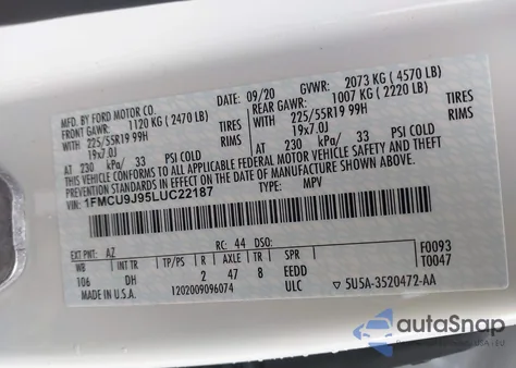 2020 Ford Escape Titanium from USA, damaged, VIN 1FMCU9J95LUC22187